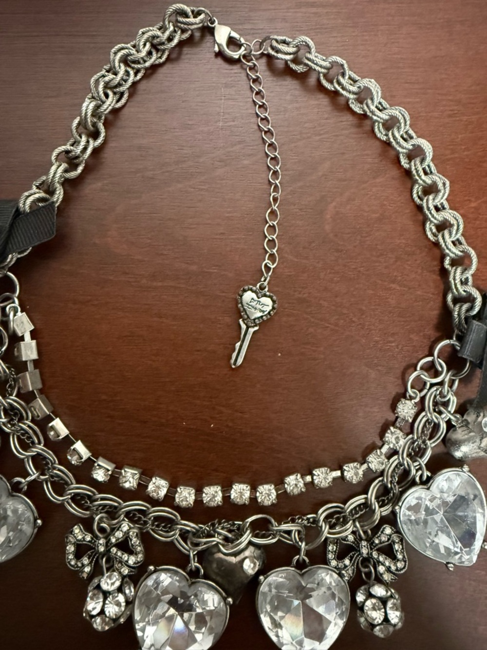 Betsey Johnson Crystal Heart Statement Necklace - Picture 3 of 3